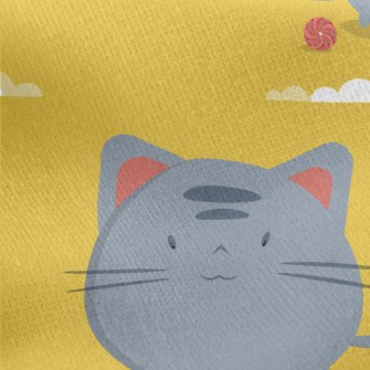 Round Cat And Yarn Ball Jersey Backed Fleece