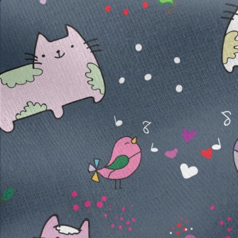 Psychedelic Cats And Birds Jersey Backed Fleece