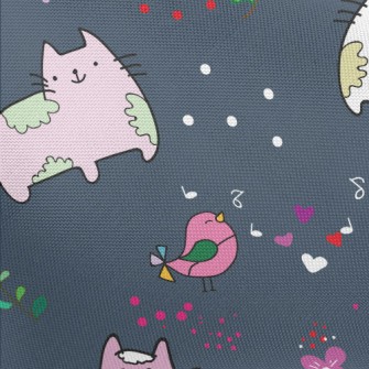 Psychedelic Cats And Birds Pongee