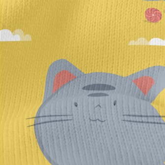 Round Cat And Yarn Ball Stretch Jersey