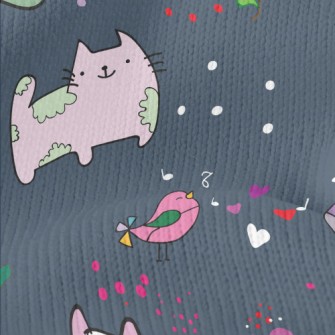 Psychedelic Cats And Birds Stretch Jersey