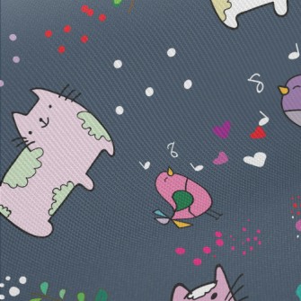 Psychedelic Cats And Birds Midweight Cotton Poplin