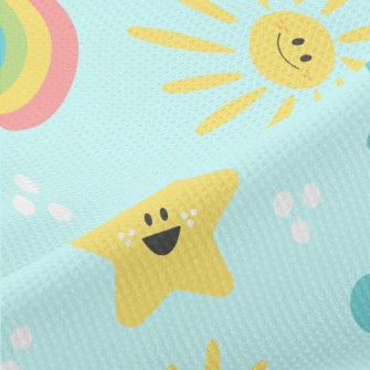 Cheerful Sun Stars Clouds Piqué