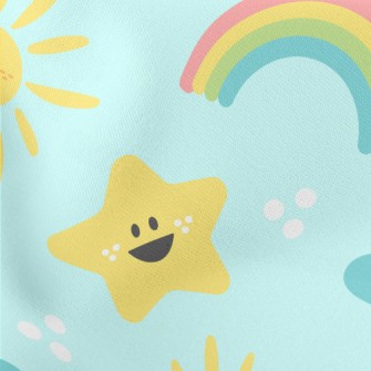 Cheerful Sun Stars Clouds Lightweight Cotton Poplin