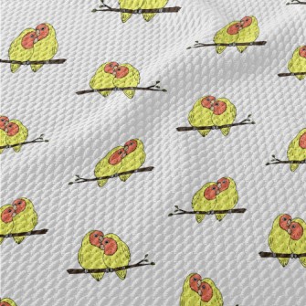 Hand Drawn Loving Birds Birdseye Piqué