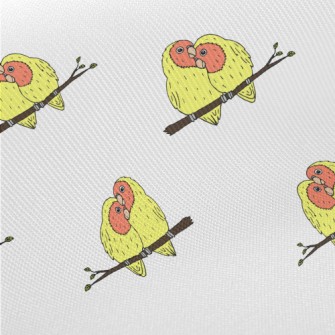 Hand Drawn Loving Birds Twill