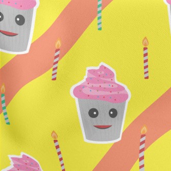 Cup Cake With Candles Lightweight Cotton Poplin