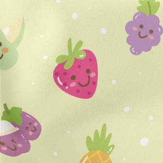 Smiley Fruit Doodle Lightweight Cotton Poplin
