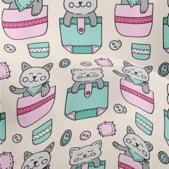 Hand Drawn Pocket Cat Lightweight Performance Linen