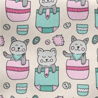 Hand Drawn Pocket Cat Jersey Backed Fleece