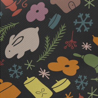 Rabbit And Town Christmas Twill