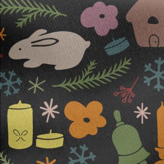 Rabbit And Town Christmas Jersey Backed Fleece