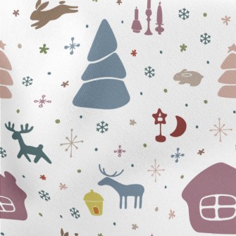 Colorful Christmas Elements Lightweight Cotton Poplin