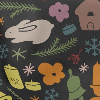 Rabbit And Town Christmas Lightweight Cotton Poplin