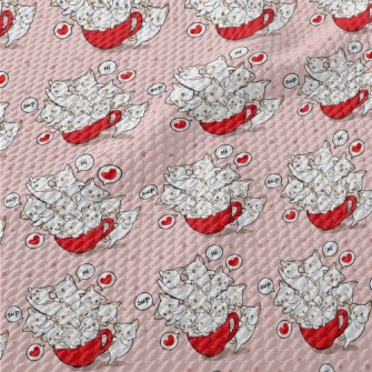 Cartoon Teacup Cat Birdseye Piqué