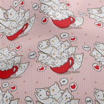 Cartoon Teacup Cat Athletic Mesh Flat Back