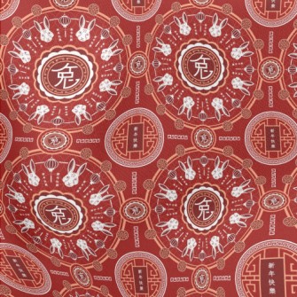 Rabbit Year Blessing Pattern Stretch Ponte