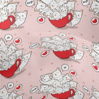 Cartoon Teacup Cat Lightweight Performance Linen