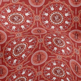 Rabbit Year Blessing Pattern Lightweight Performance Linen