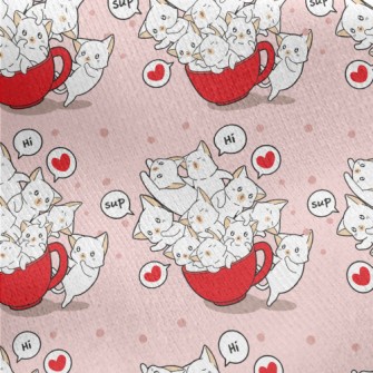 Cartoon Teacup Cat Jersey Backed Fleece