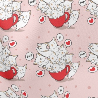 Cartoon Teacup Cat Lightweight Cotton Poplin