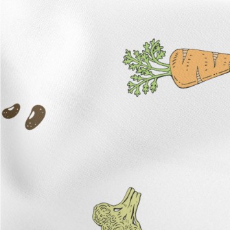 Hand Drawn Colorful Vegetables Lightweight Cotton Poplin