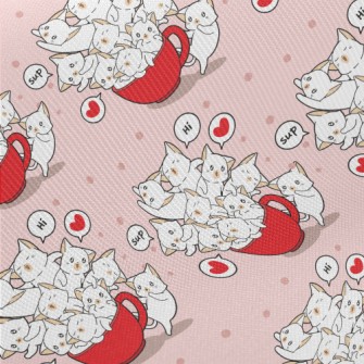 Cartoon Teacup Cat Midweight Cotton Poplin