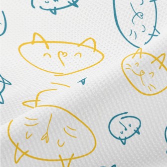 Hand Drawn Cat Face Piqué