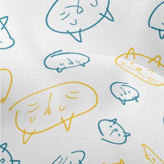 Hand Drawn Cat Face Lightweight Performance Linen