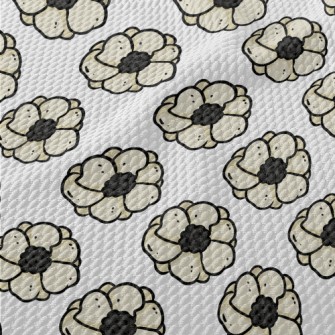 Doodle Hand Drawn White Flower Birdseye Piqué