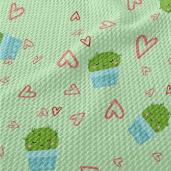 Cute Cactus With Closed Eyes Birdseye Piqué