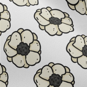 Doodle Hand Drawn White Flower Chiffon