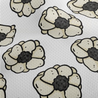 Doodle Hand Drawn White Flower Athletic Mesh Flat Back