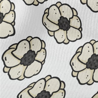 Doodle Hand Drawn White Flower Terry