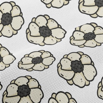 Doodle Hand Drawn White Flower Performance Linen
