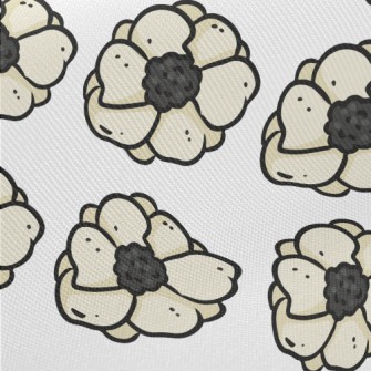 Doodle Hand Drawn White Flower Twill