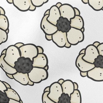 Doodle Hand Drawn White Flower Stretch Ponte