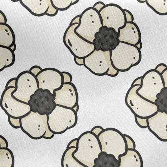 Doodle Hand Drawn White Flower Jersey Backed Fleece