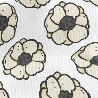 Doodle Hand Drawn White Flower Stretch Jersey