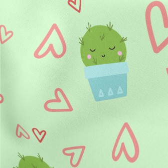 Cute Cactus With Closed Eyes Lightweight Cotton Poplin