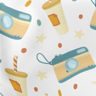 Yellow Camera And Milkshake Lightweight Cotton Poplin