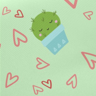 Cute Cactus With Closed Eyes Midweight Cotton Poplin