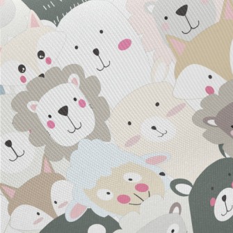 Cute Big-headed Animals Midweight Cotton Poplin