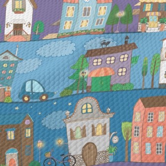 Street Of Colorful Houses Birdseye Piqué