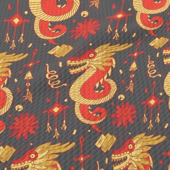 Ancient Chinese Mythical Beast Birdseye Piqué