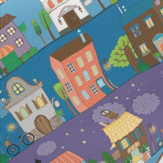 Street Of Colorful Houses Midweight Cotton Poplin