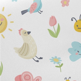 Farm Garden Bee Butterfly Midweight Cotton Poplin