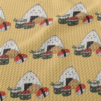 Hand Drawn Sushi And Rice Ball Birdseye Piqué