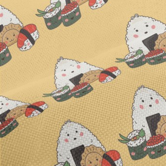 Hand Drawn Sushi And Rice Ball Performance Linen