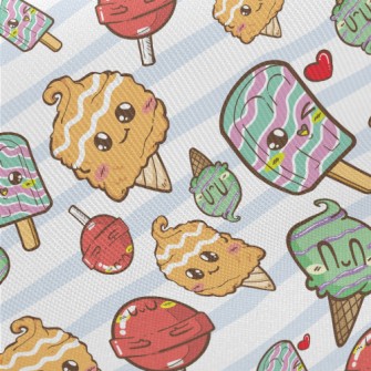 Cute Ice Cream And Lollipop Twill